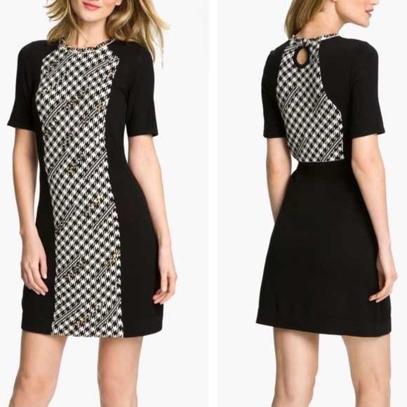NWT Nanette Lepore Grand Prize Merino Wool Sweater Dress Black Ivory M‎ - Picture 1 of 7